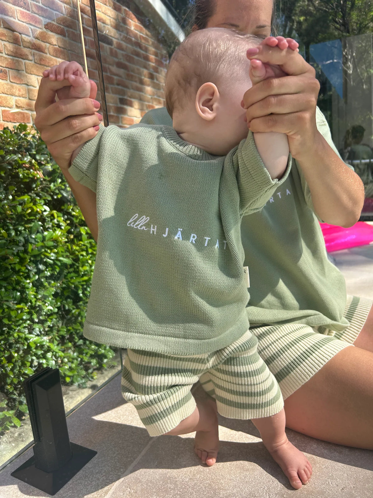 Lilla Hjärtat - Stripe Bike Shorts | Sage & Cream *CLEARANCE*