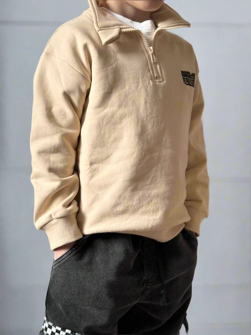 Winter and Raven - Sandstone Marle Half Zip Fleece