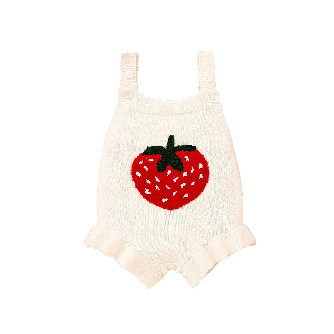 Strawberry Knitted Romper | White