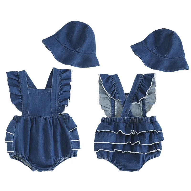 Denim Cross Romper & Hat