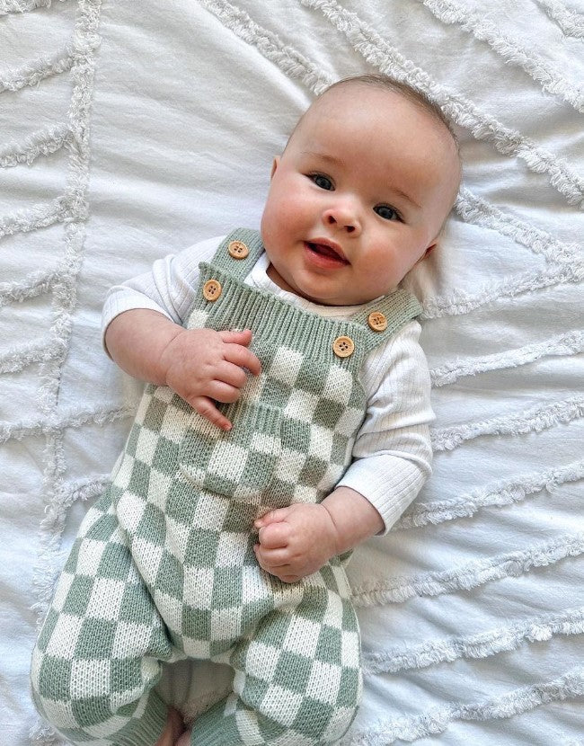 Gingham Knitted Jumpsuit | Sage