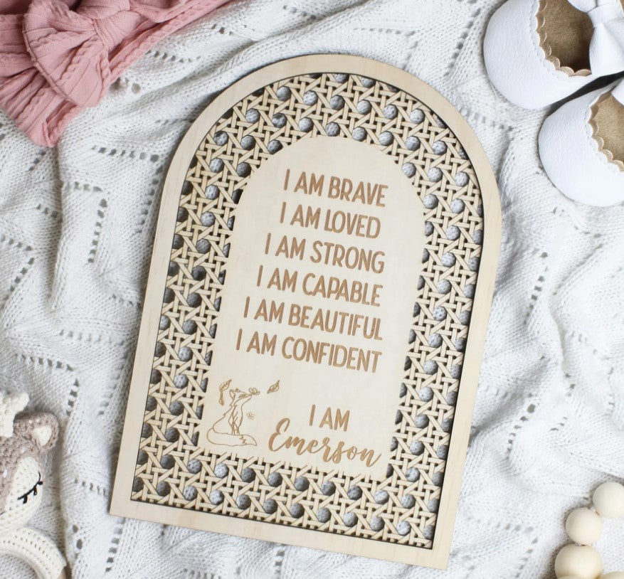 Meridian Etch - Personalised Kids Rattan Wooden Affirmation Board