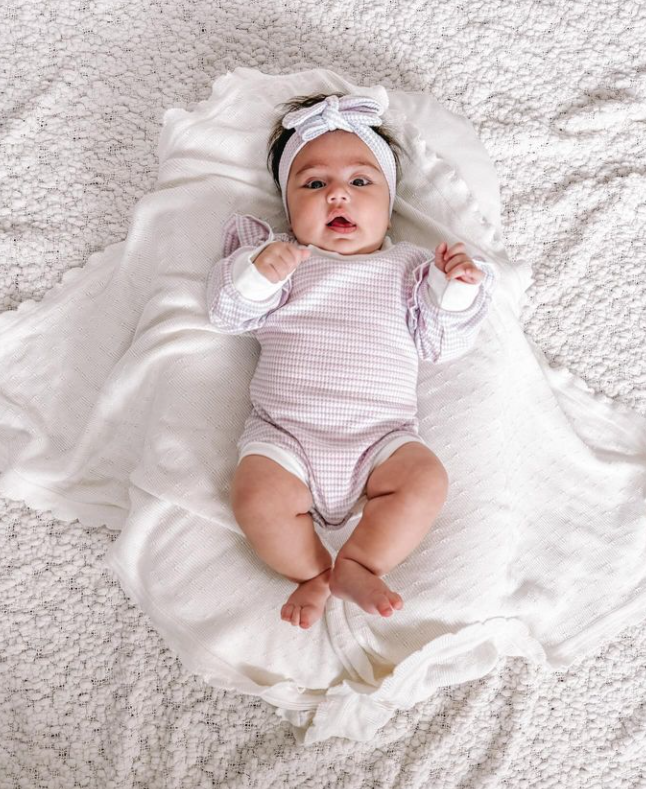 Striped Flutter Bodysuit & Matching Headband | Purple