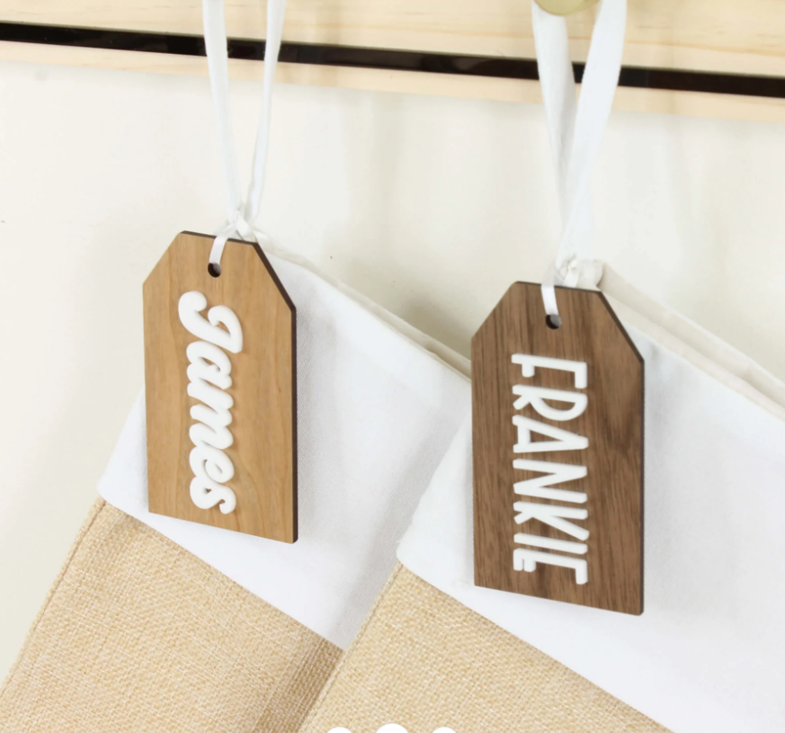 Meridian Etch - Hessian Christmas Stocking & Personalised Tag