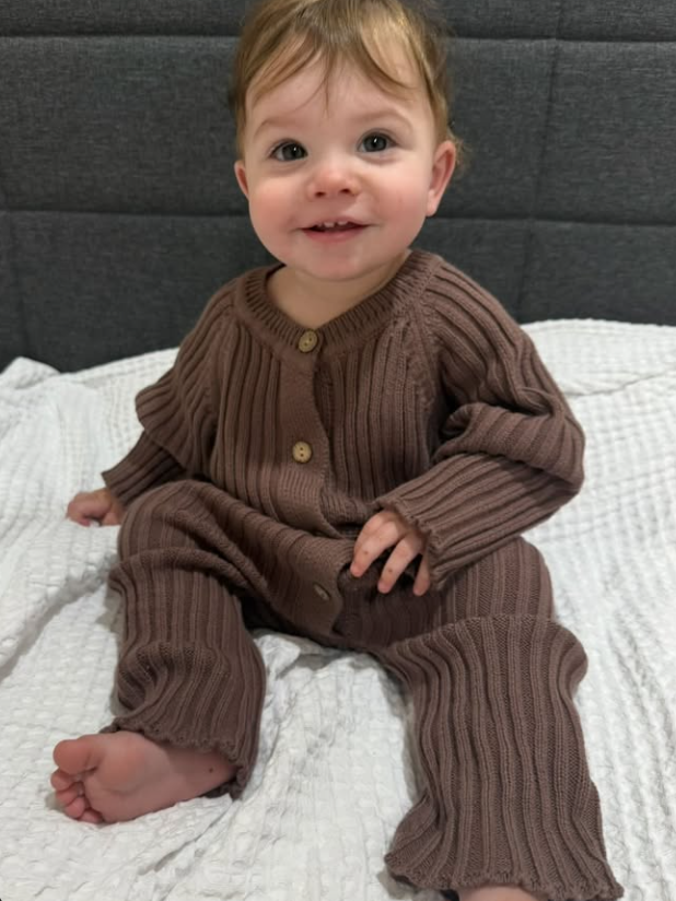 Button Ribbed Onesie | Brown