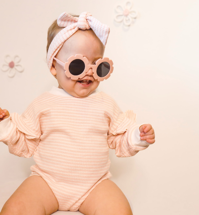Striped Flutter Bodysuit & Matching Headband | Pink