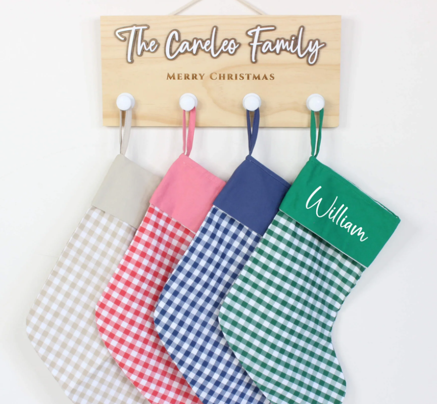 Meridian Etch - Personalised Gingham Christmas Stocking | Various Colours