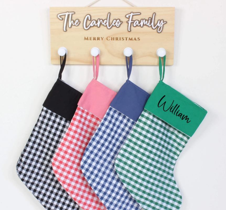 Meridian Etch - Personalised Gingham Christmas Stocking | Various Colours