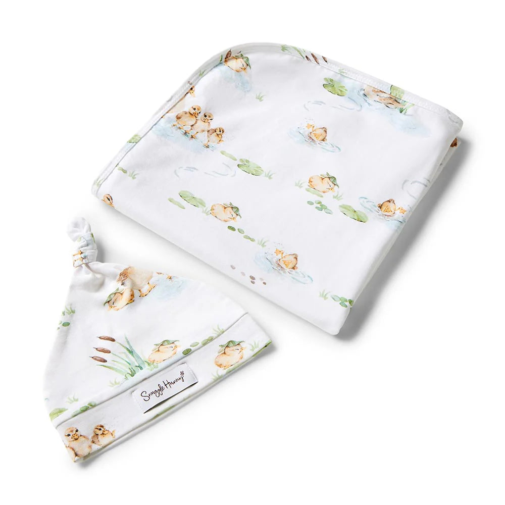 Snuggle Hunny Kids - Organic Baby Jersey Wrap & Beanie Set | Duck Pond