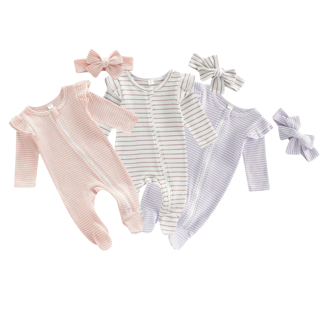 Striped Zipper Ruffle Romper | Various Colours