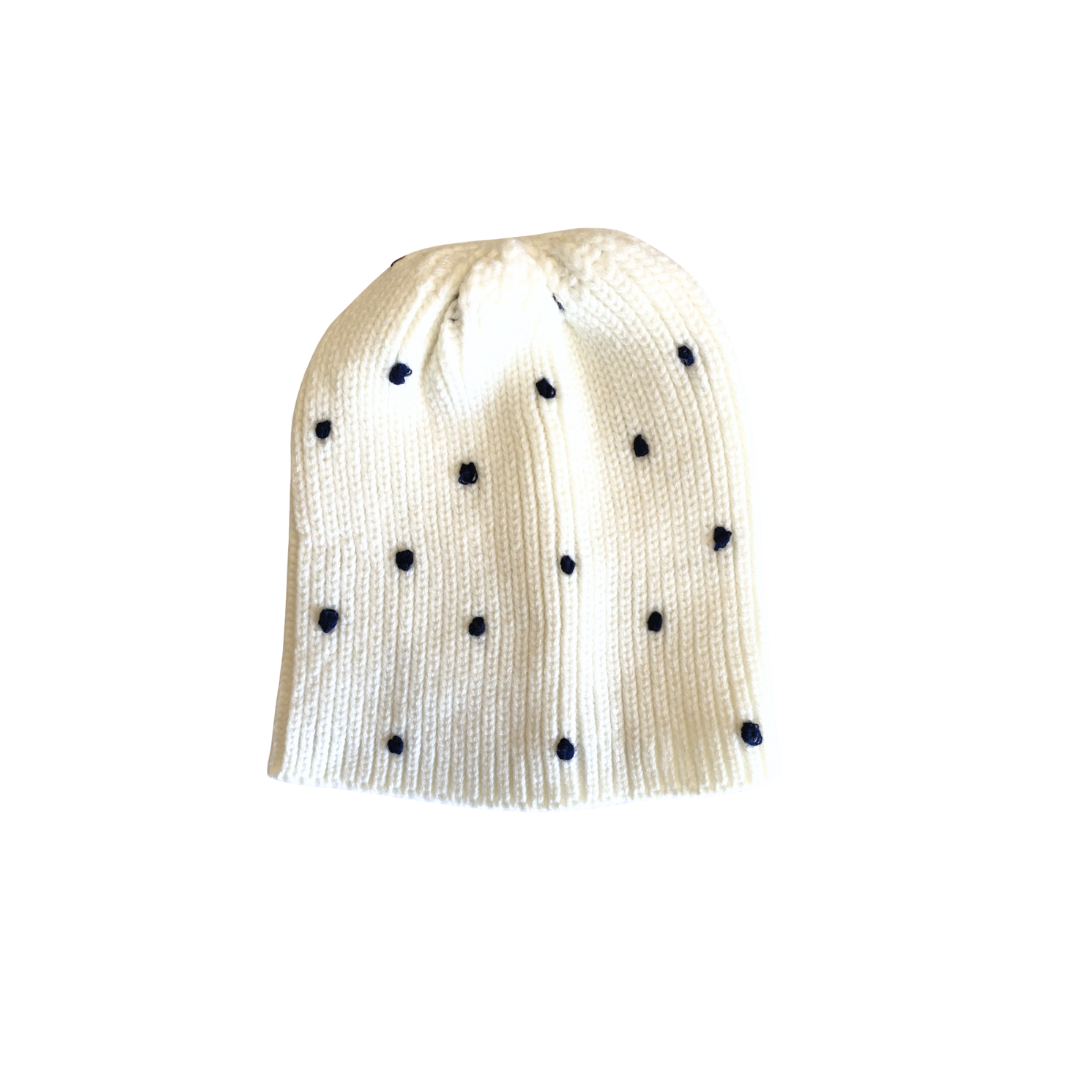Rupert & Mila - Black Polkadot White Knit Beanie *CLEARANCE*
