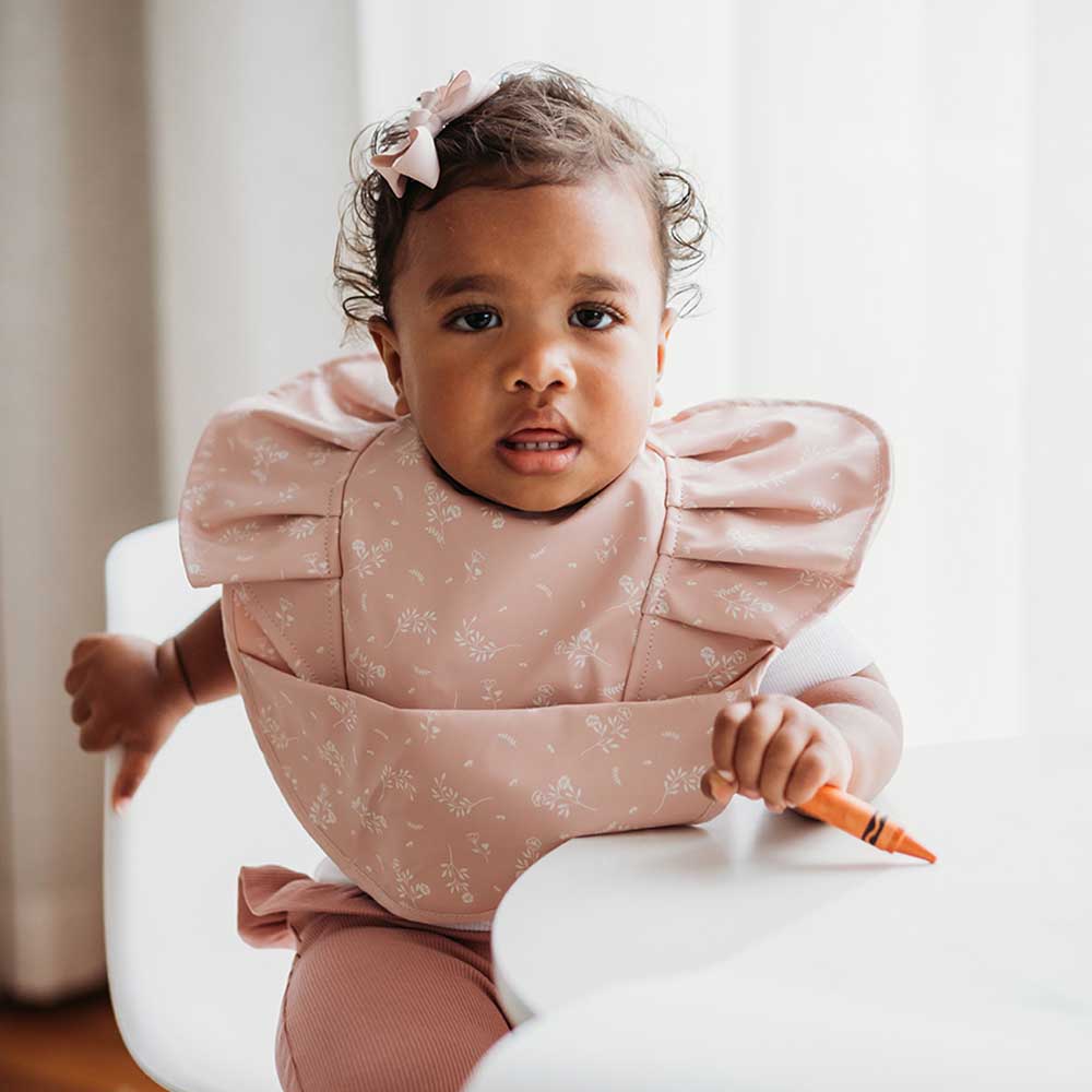 Snuggle Hunny Kids - Waterproof Frill Snuggle Bib | Dusty Rose Flower