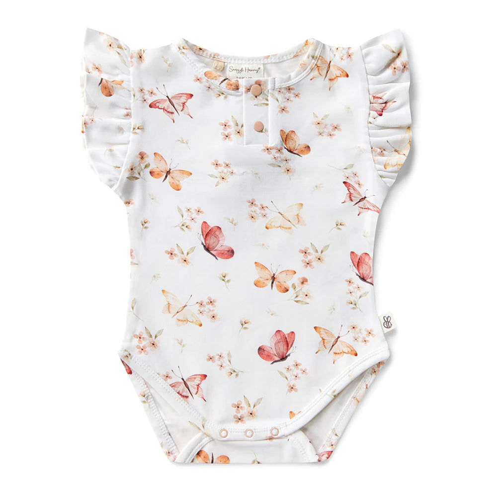 Snuggle Hunny Kids - Short Sleeve Frill Organic Bodysuit | Butterfly
