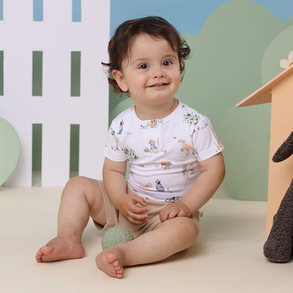 Snuggle Hunny Kids - Short Sleeve Organic Bodysuit | Dog Park