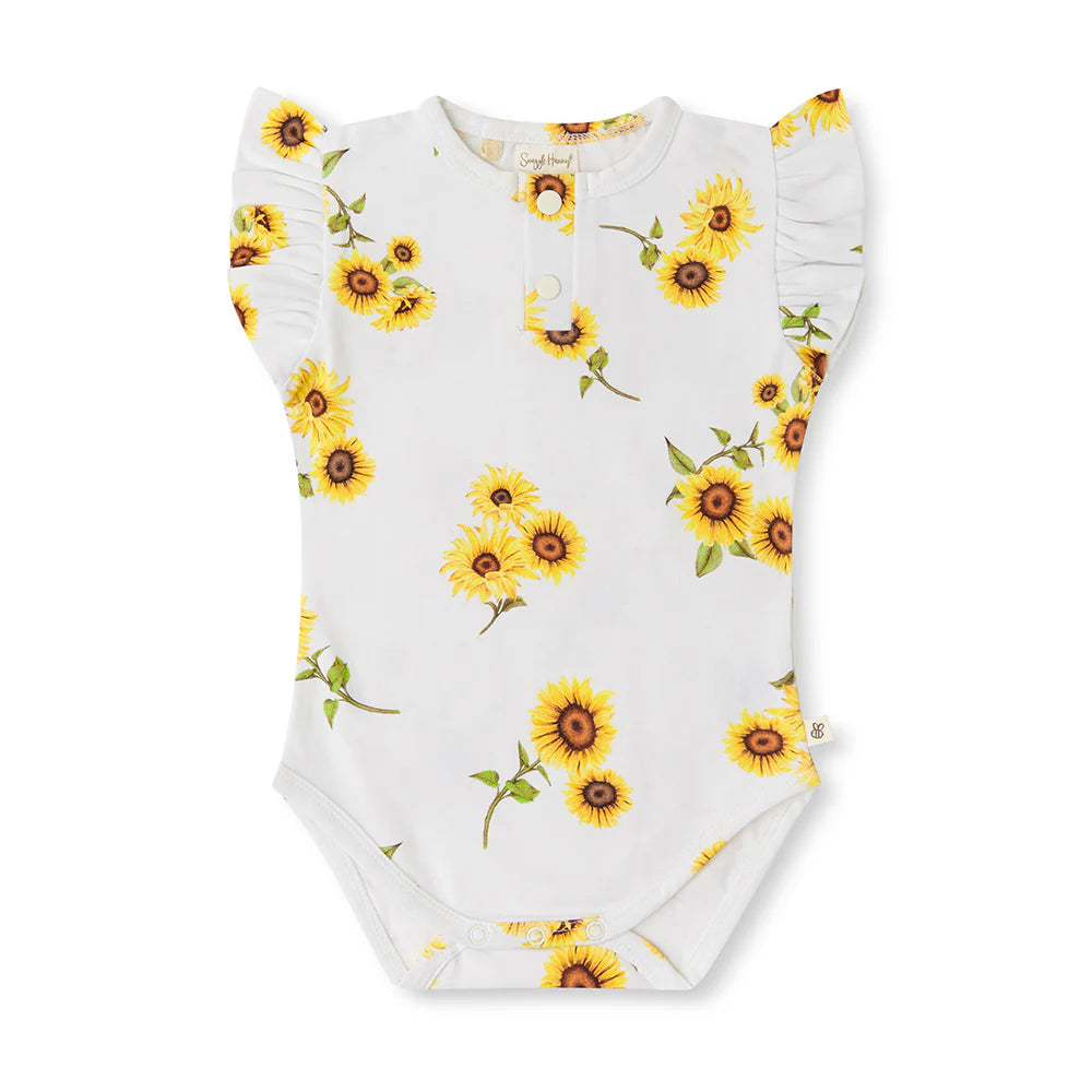 Snuggle Hunny Kids - Short Sleeve Frill Organic Bodysuit | Sunflower