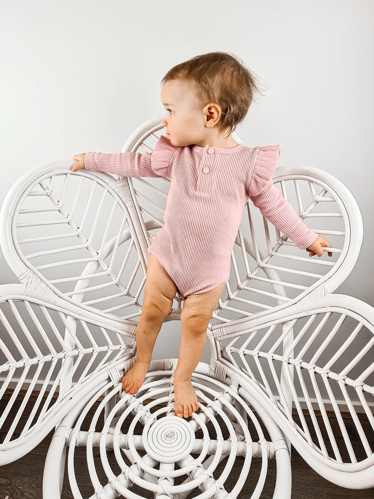 Snooky Bear - Frilly Long Sleeve Bodysuit | Dusty Pink