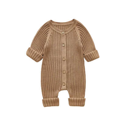 Button Ribbed Onesie | Beige