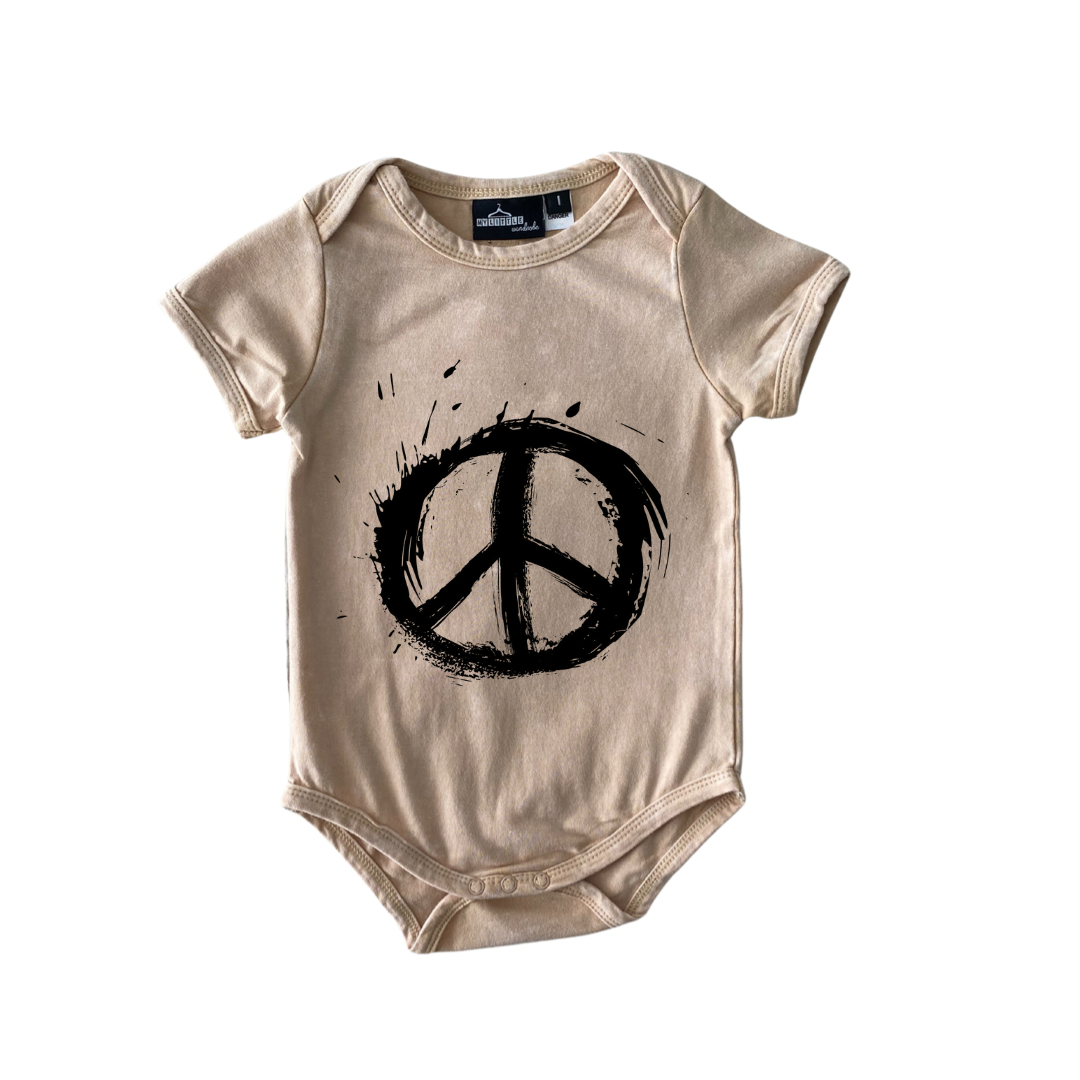 MLW By Design - Peace Sign Stonewash Bodysuit | Black or Sand