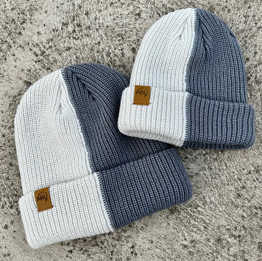 Mini Maxwell - 2 Tone Knit Beanie White/ Grey