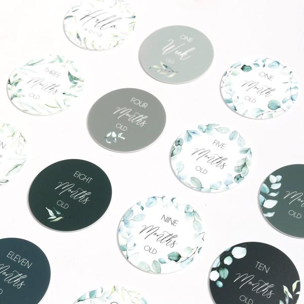 CMC GOLD - Foliage Printed Milestone Cards | Sage (Set of 14)