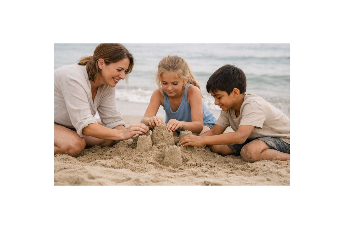 Mum and children on the beach