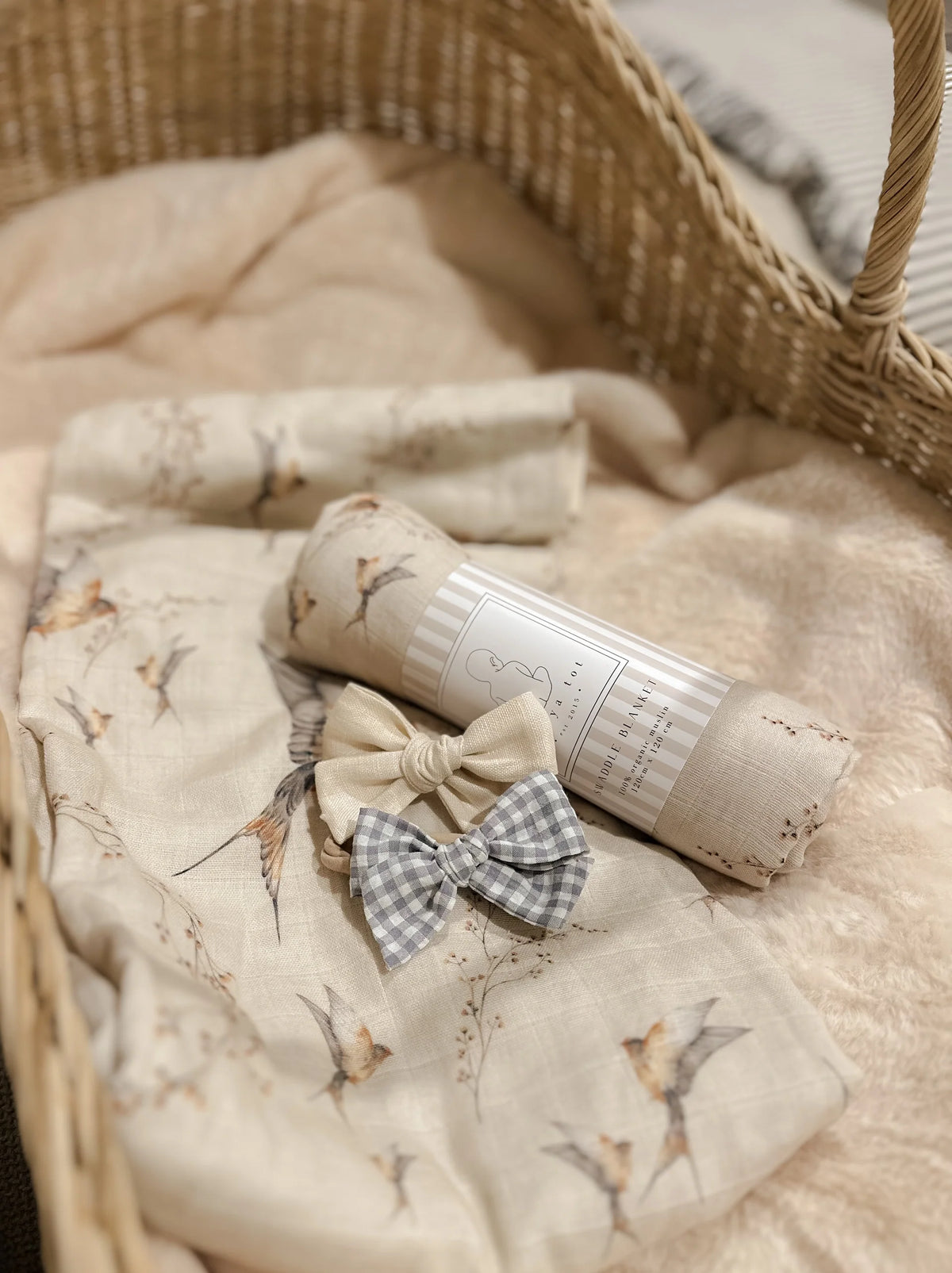 Pop Ya Tot - Baby Bow Headband | Stone Gingham