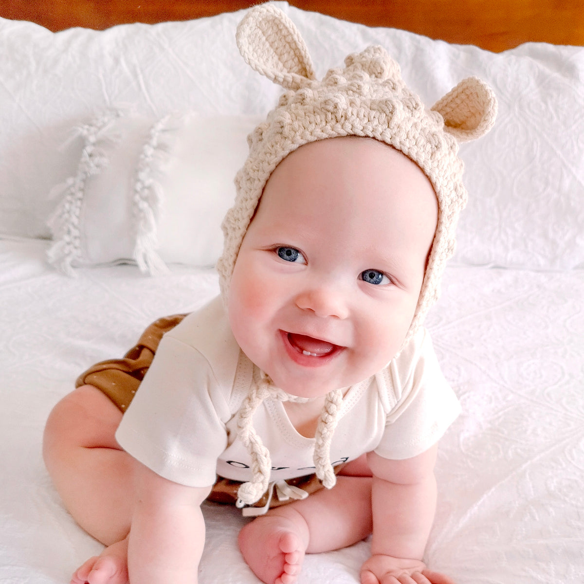 Tinker Tot Baby - Handmade Bobbled Pixie Bonnet with Ears | 2 Colours