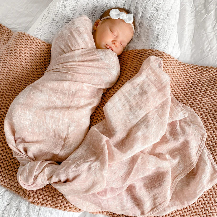 Anchor & Arrow - Organic Bamboo Cotton Baby Swaddle | Pink Palm