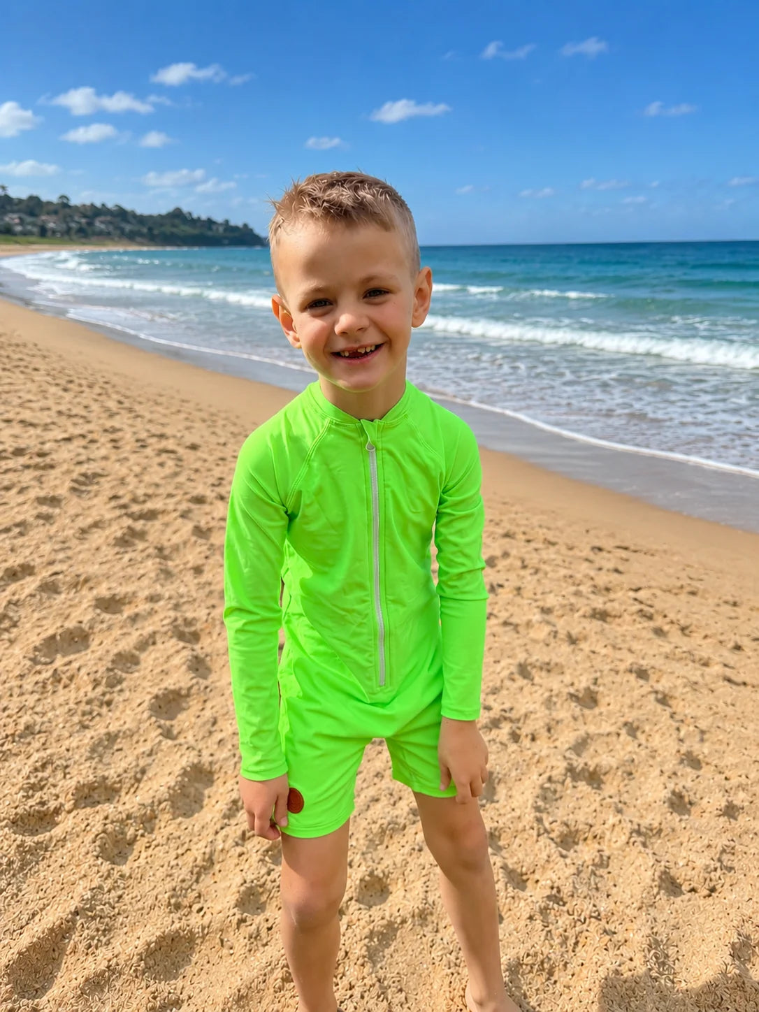 Kicky Swim - One Piece Rashguard Suit | Laser Green