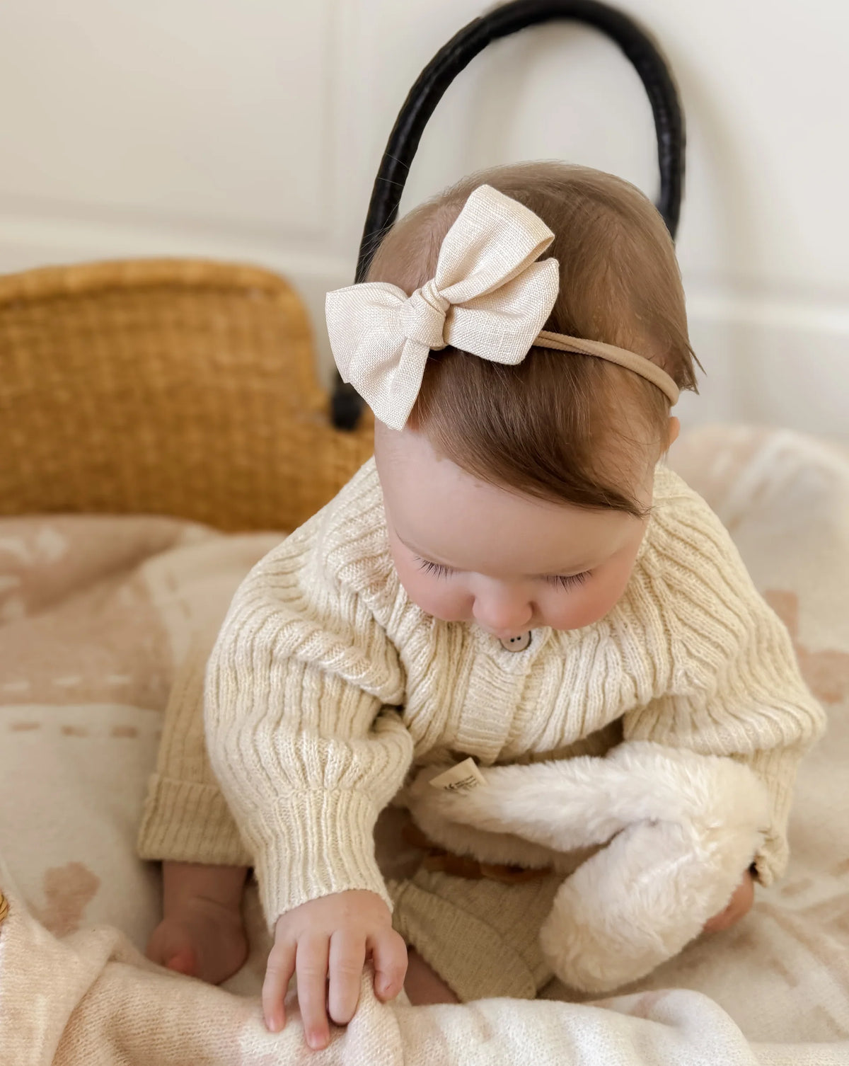 Pop Ya Tot - Linen Baby Bow Headband | Ivory
