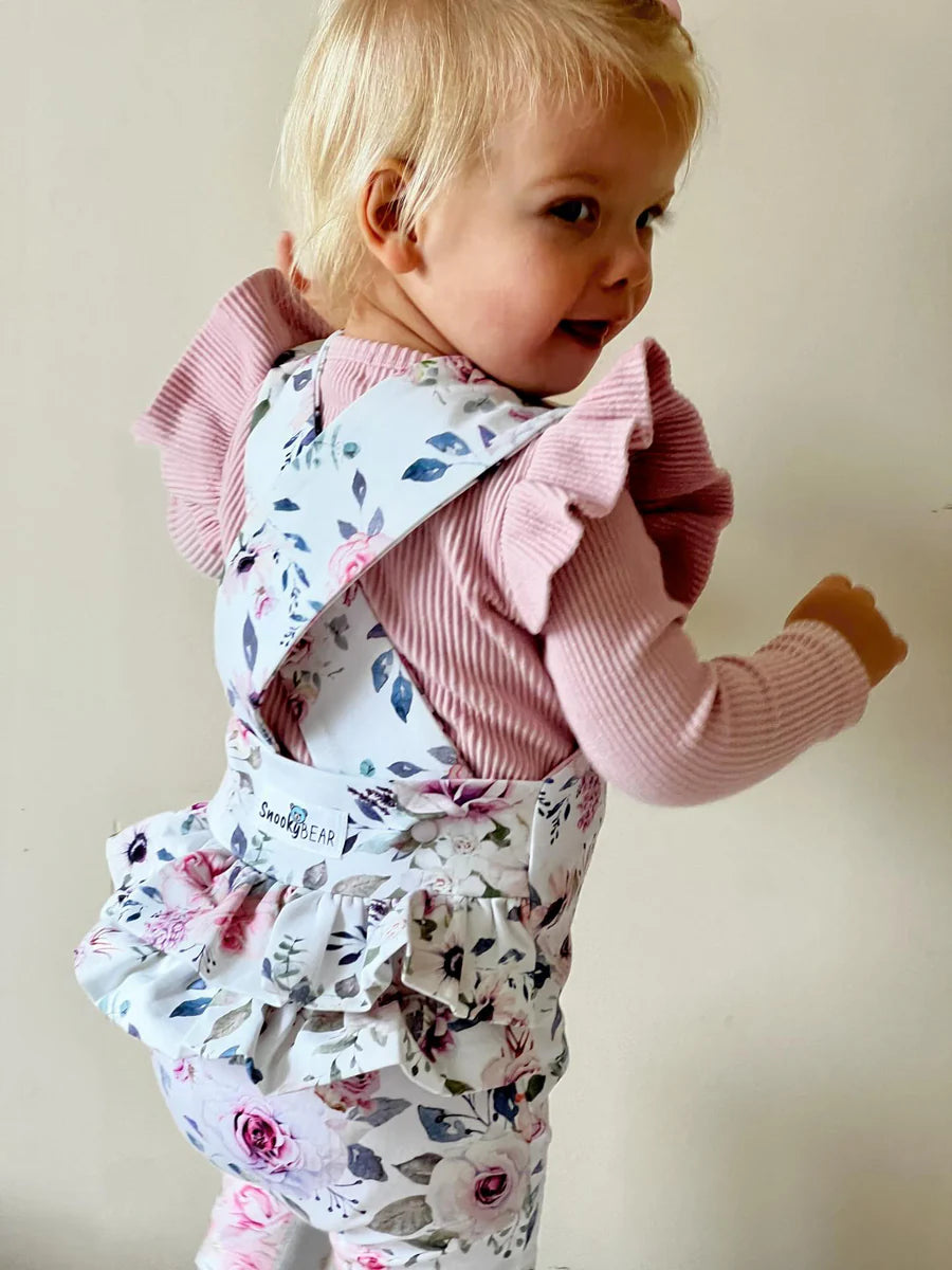 Snooky Bear - Frilly Long Overalls | Floral Sky