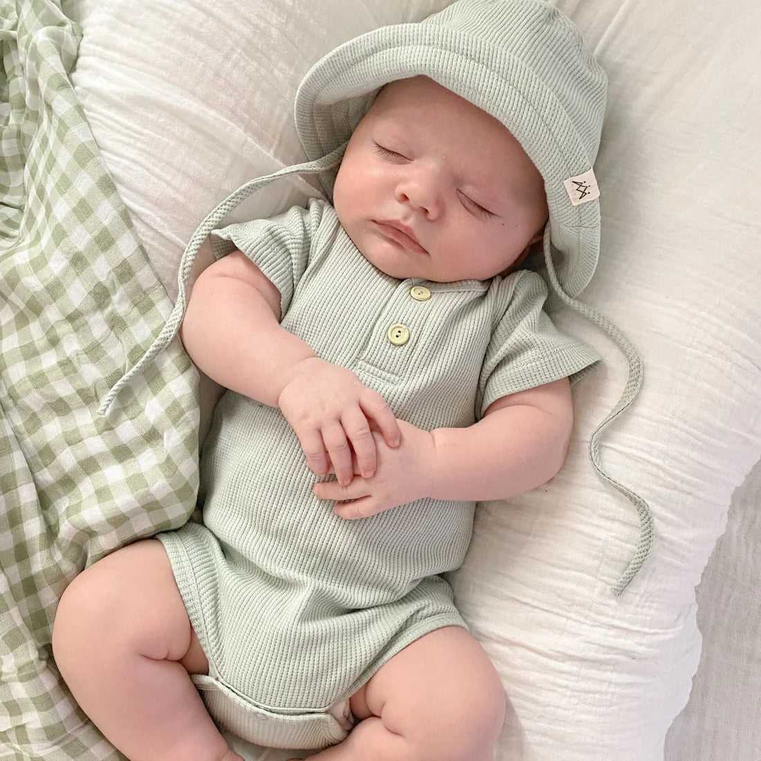 3 Little Crowns - Summer Bodysuit & Sunhat | Eucalyptus Green
