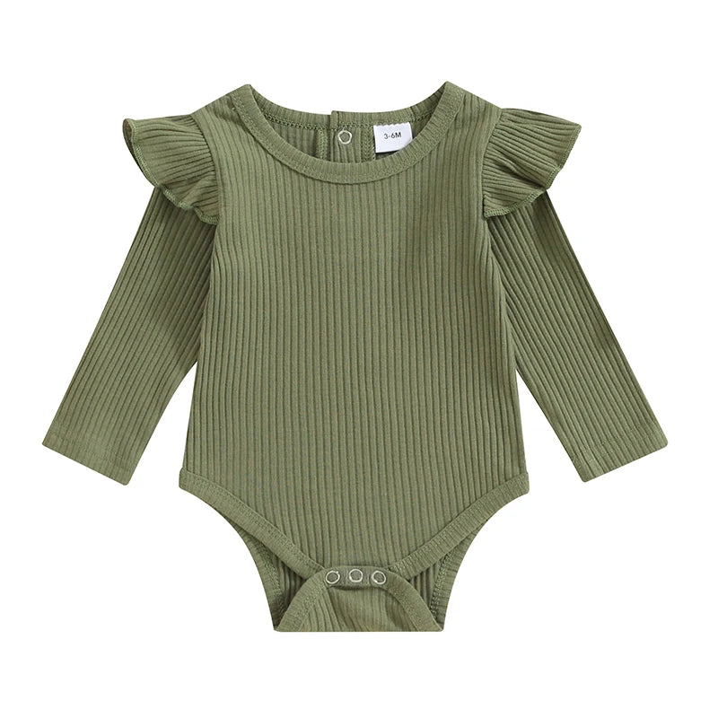 Ribbed Frill Shoulder Bodysuit | Olive