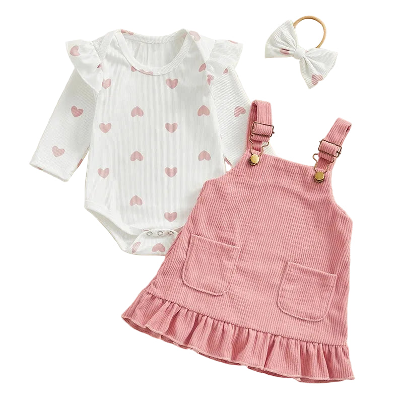 Pink Hearts Overall Dress Set