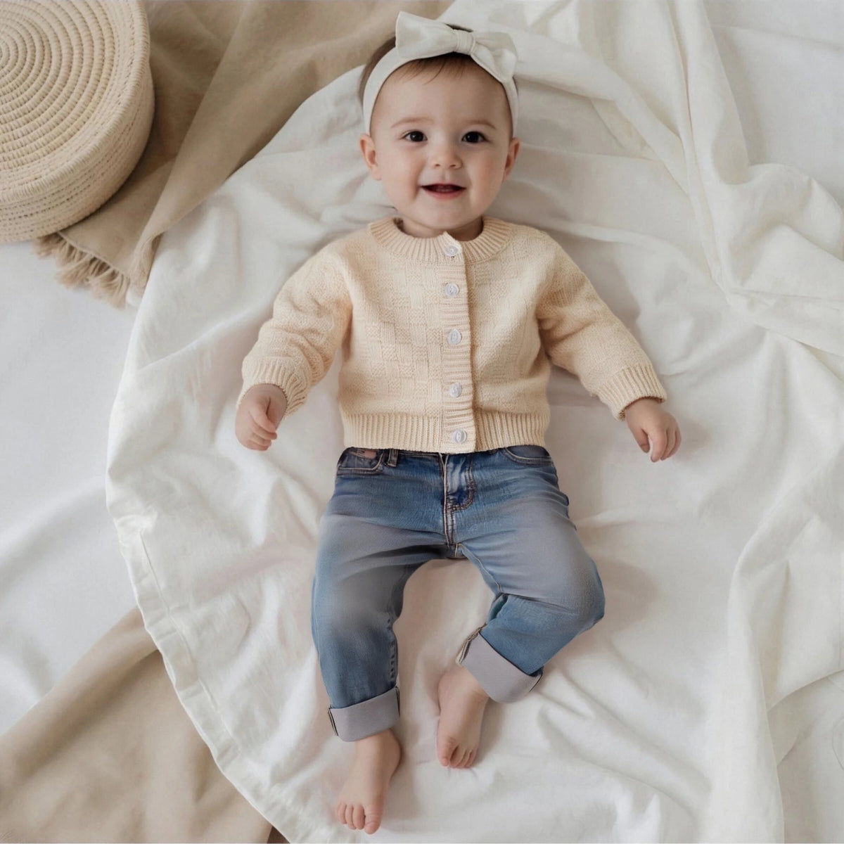 Basketweave Knit Cardigan | Cream