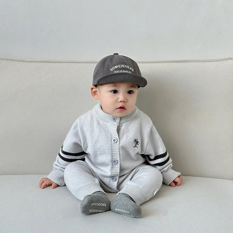 Knitted Palm Romper | Light Grey