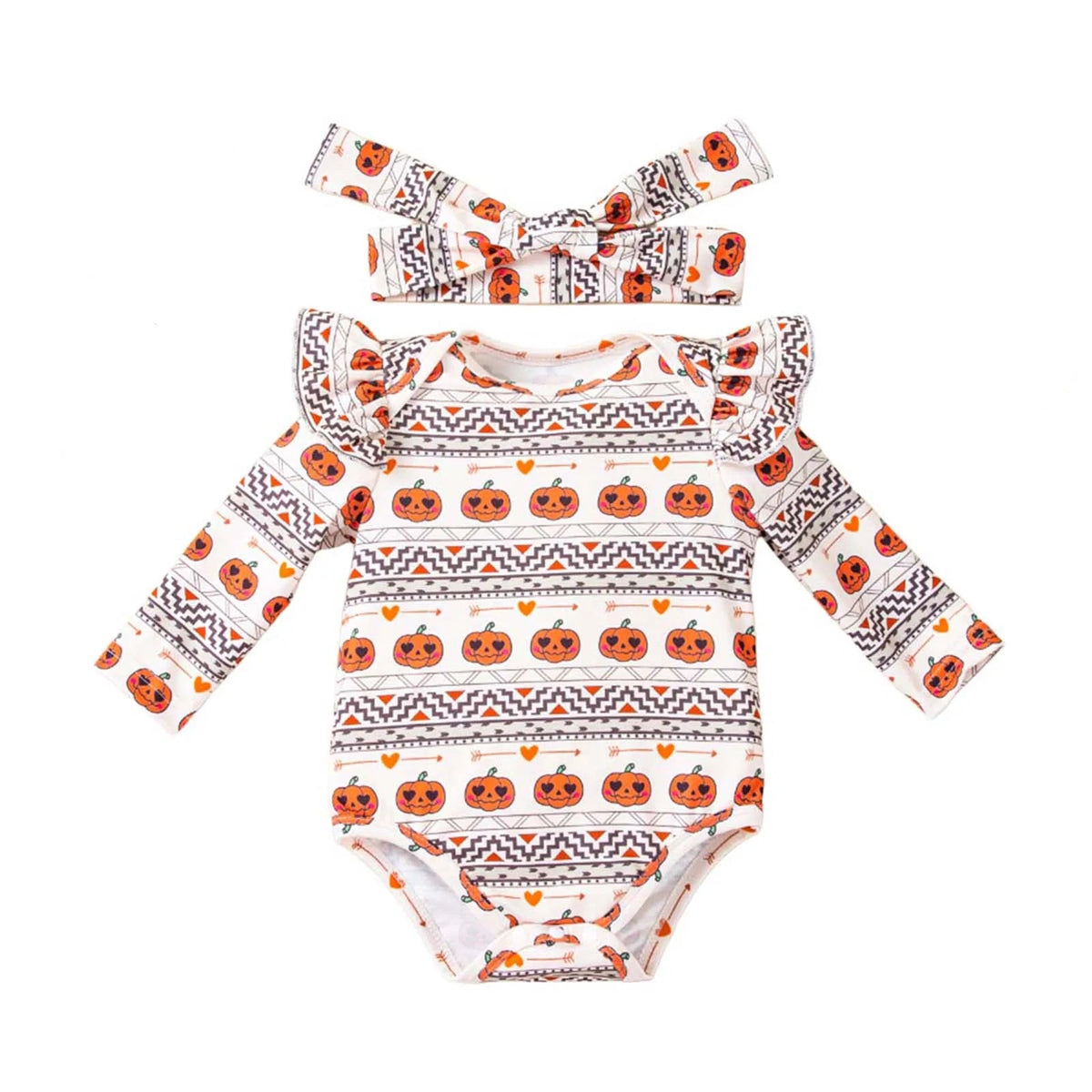 Jack O'Lantern Halloween Frill Romper & Headwrap