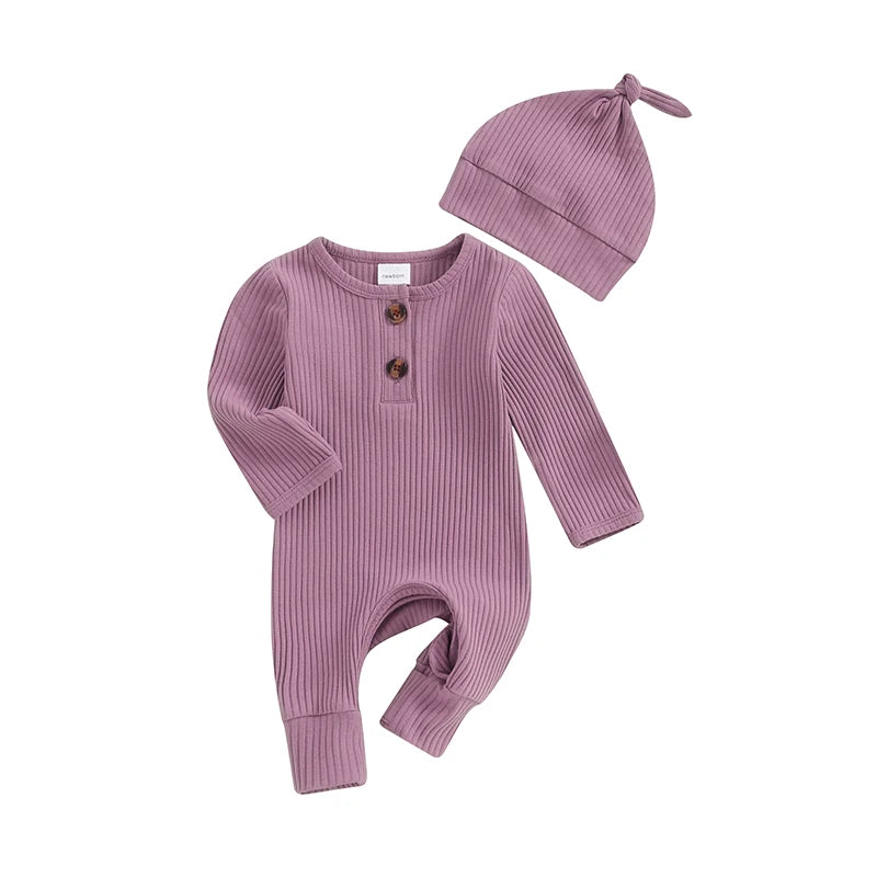 Ribbed Romper & Matching Beanie | Purple