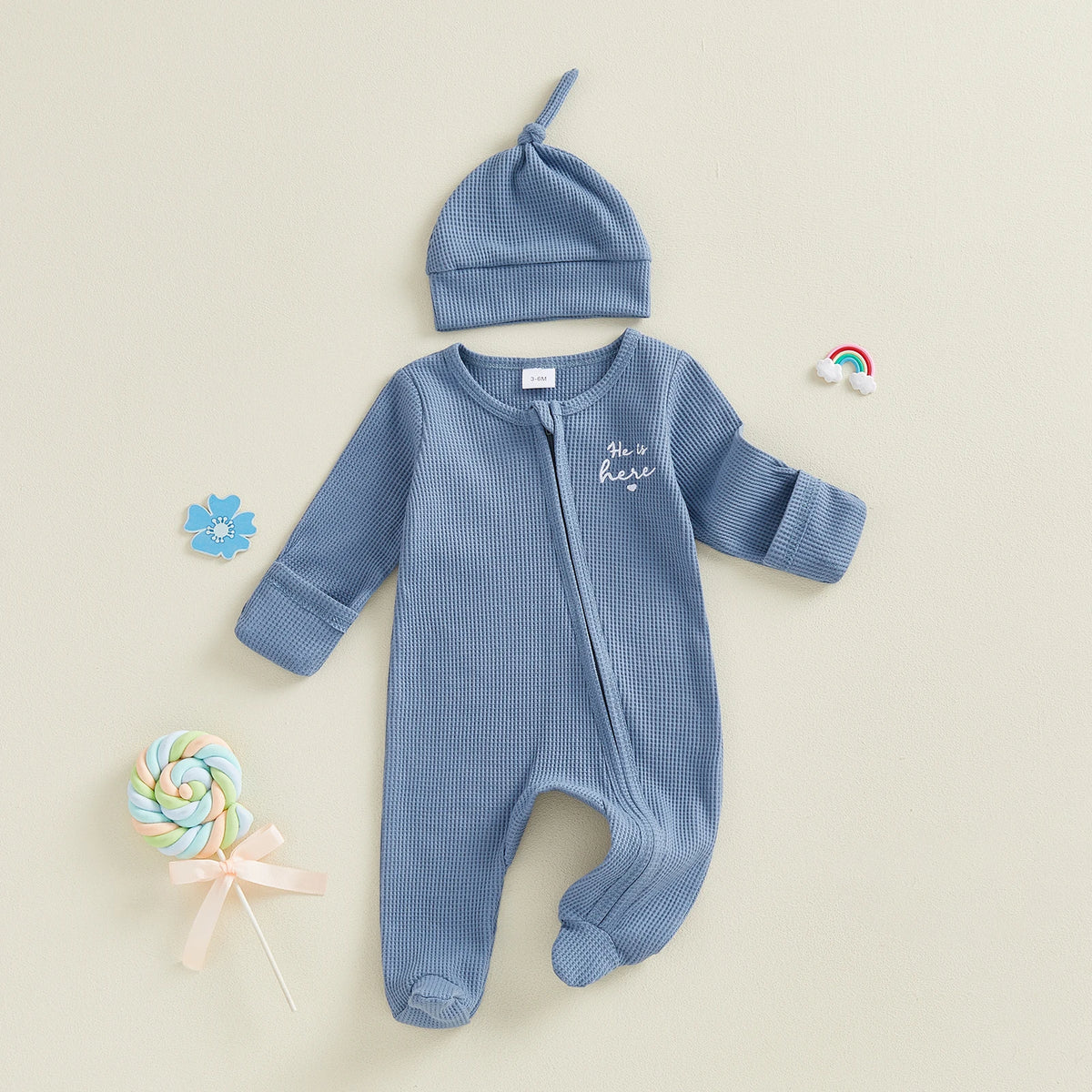 He Is Here Romper & Beanie