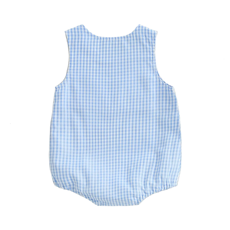 Mama's Boy Check Romper | Sky