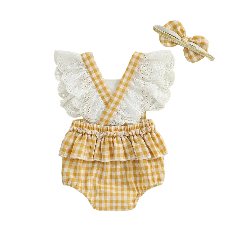Flower Garden Romper | Honey Gingham