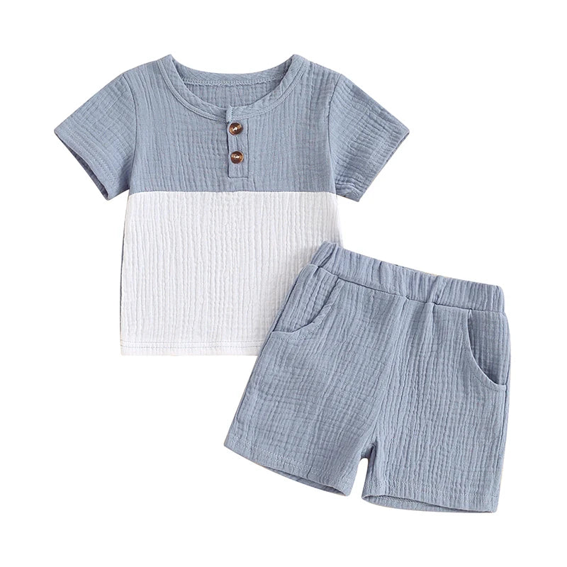 Two Tone Muslin Summer Set | Blue