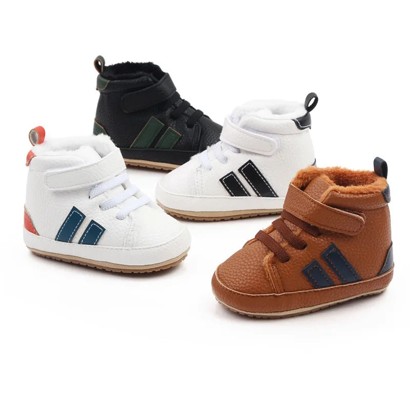 Fluffy Striped Hightop Shoes | Black & White