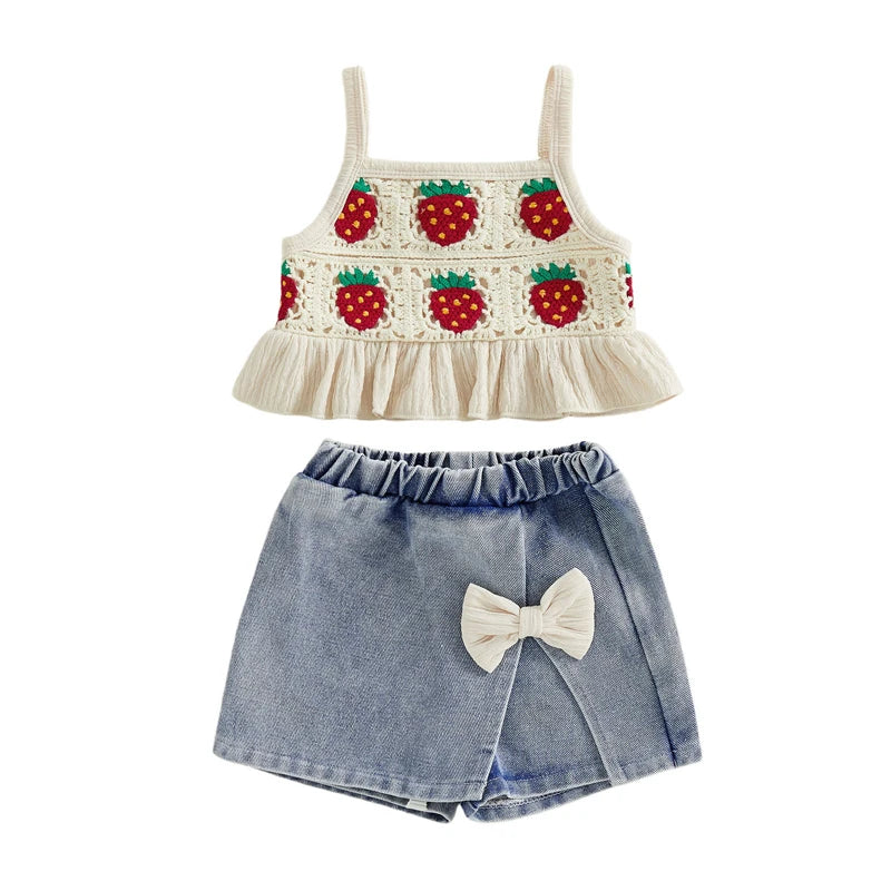 Crochet Denim Skort Set | Strawberries & Cream