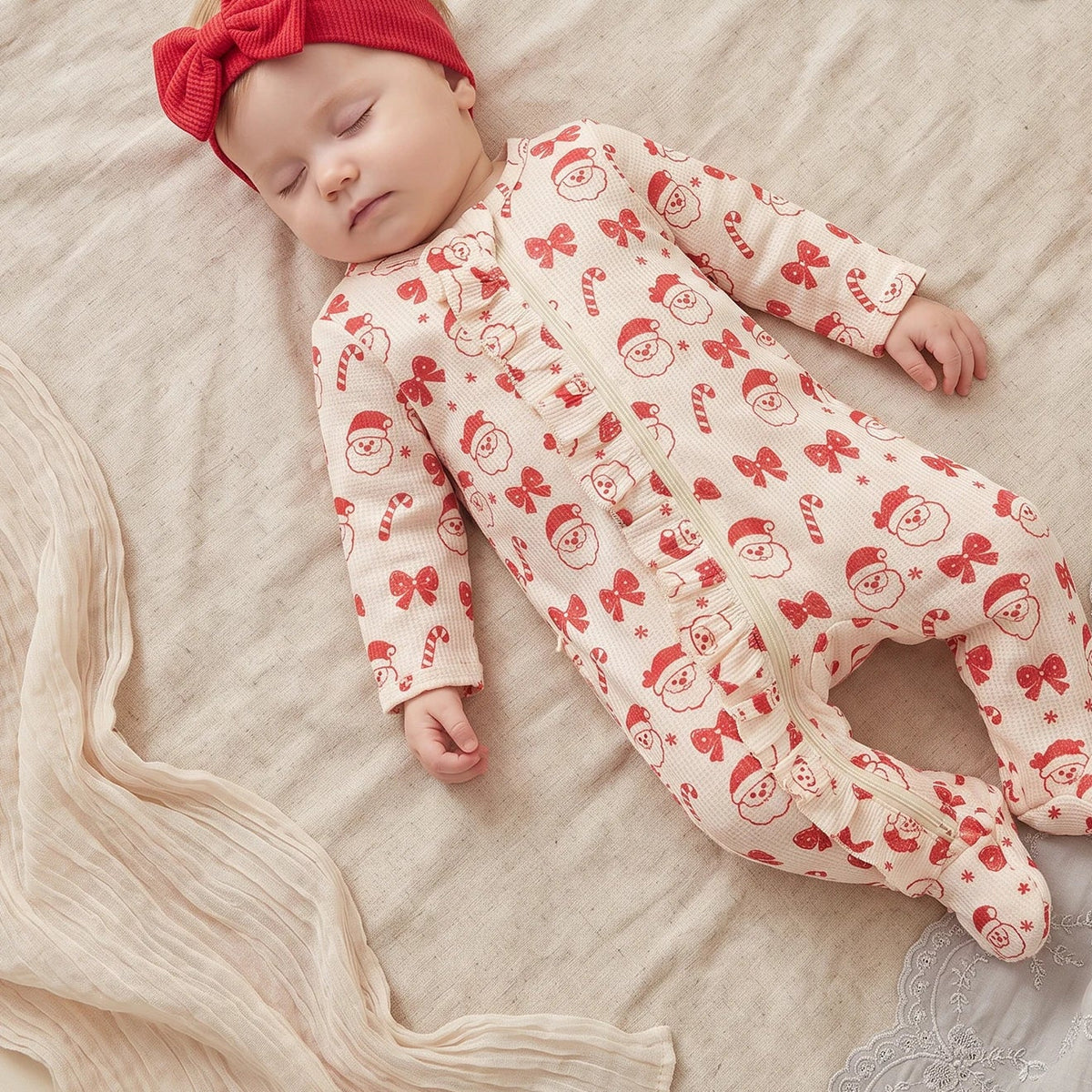 Christmas Waffle Zip Romper & Headwrap
