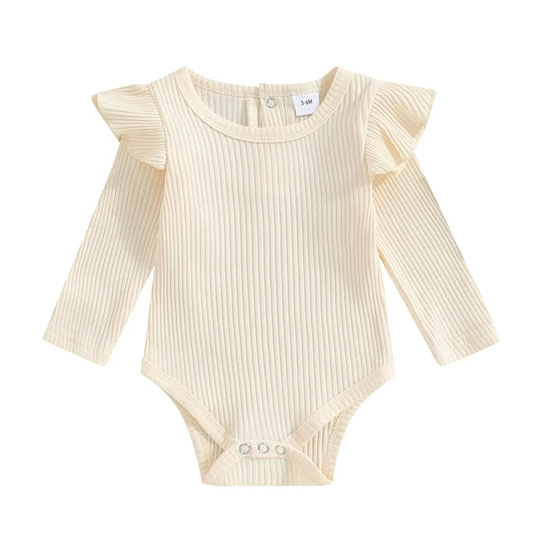 Ribbed Frill Shoulder Bodysuit | Cream