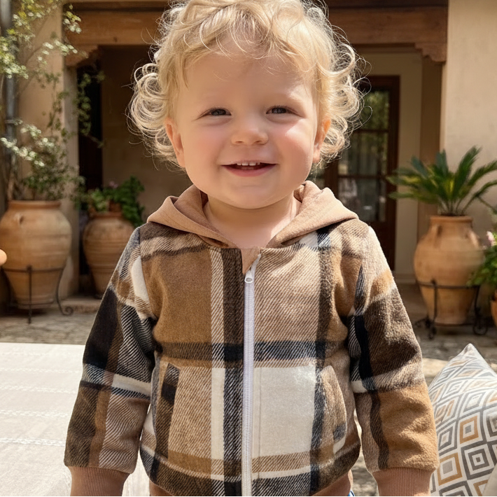 Plaid Hoodie Jacket | Black & Tan
