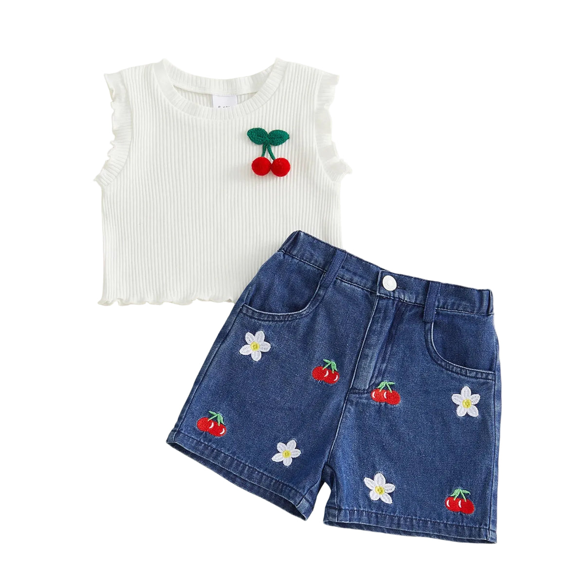 Cherry Cami & Denim Shorts Set