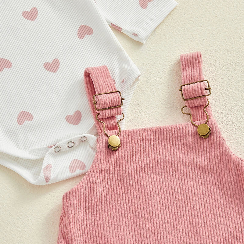 Pink Hearts Overall Dress Set