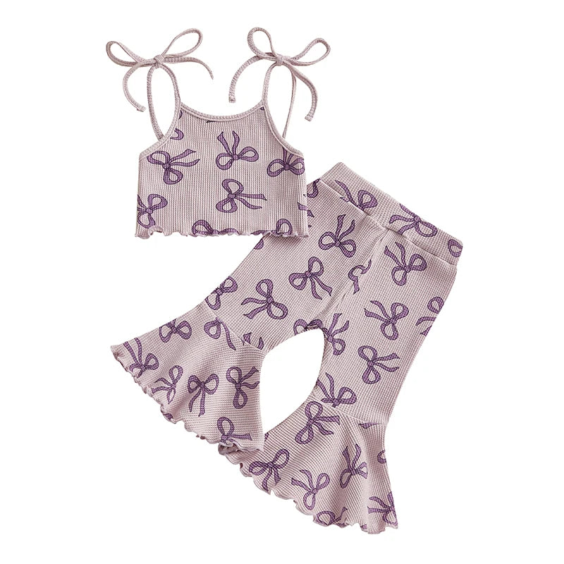 Purple Bows Tie Up Flare Set